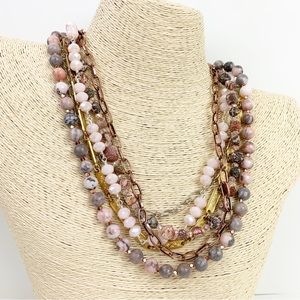 Six 6 Strand Necklace Mixed Metal Pink Beads Pastels